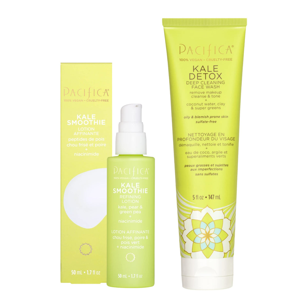 Pacifica Kale Detox limpiador facial: botella verde y espuma suave para purificar poros