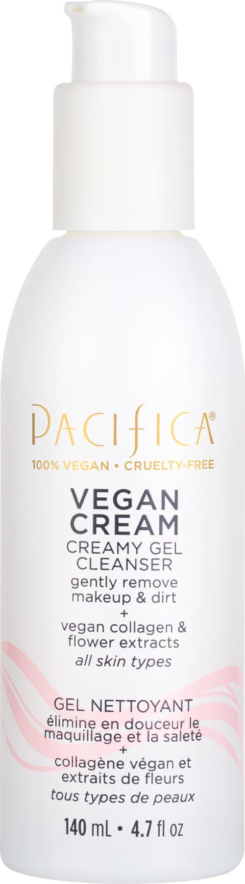 pacifica limpiador crema gel vegano, botella frontal para limpieza diaria.