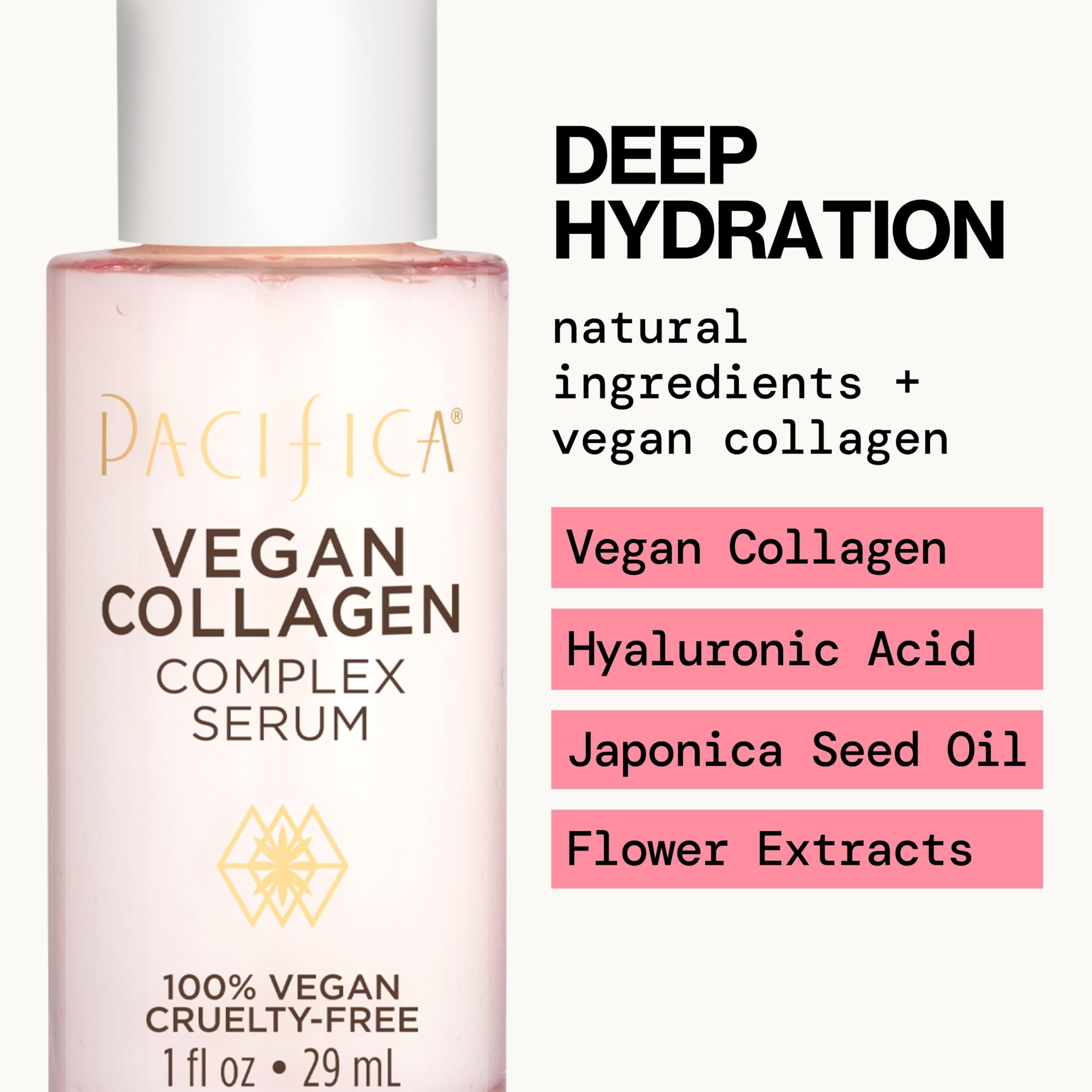 Envase de vidrio del serum Pacífica, opción sostenible y reciclable.