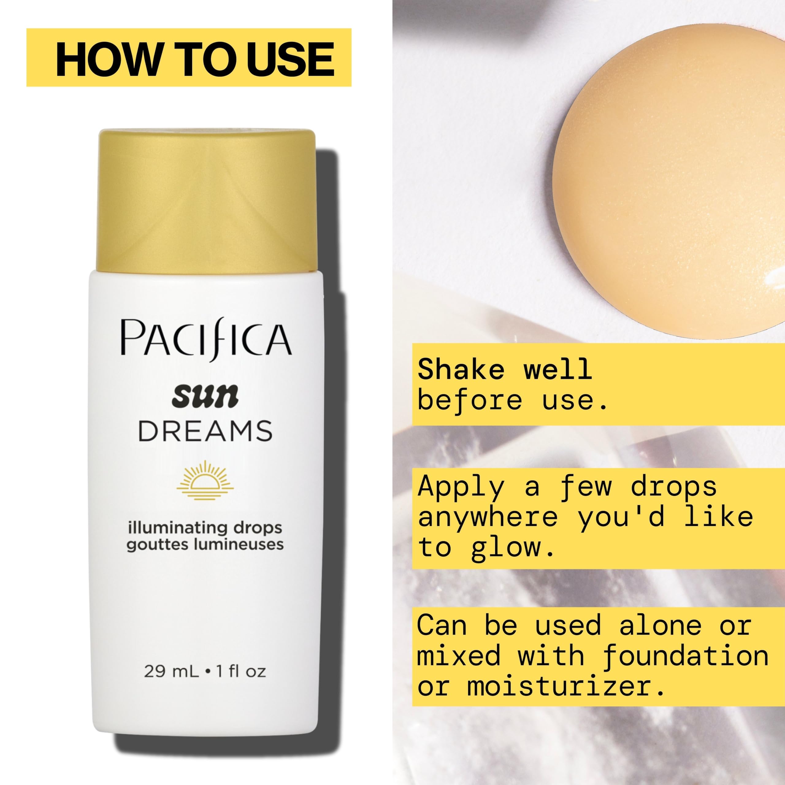 Pacifica Sunset Glow Drops, acabado húmedo que mantiene luminosidad durante el día.