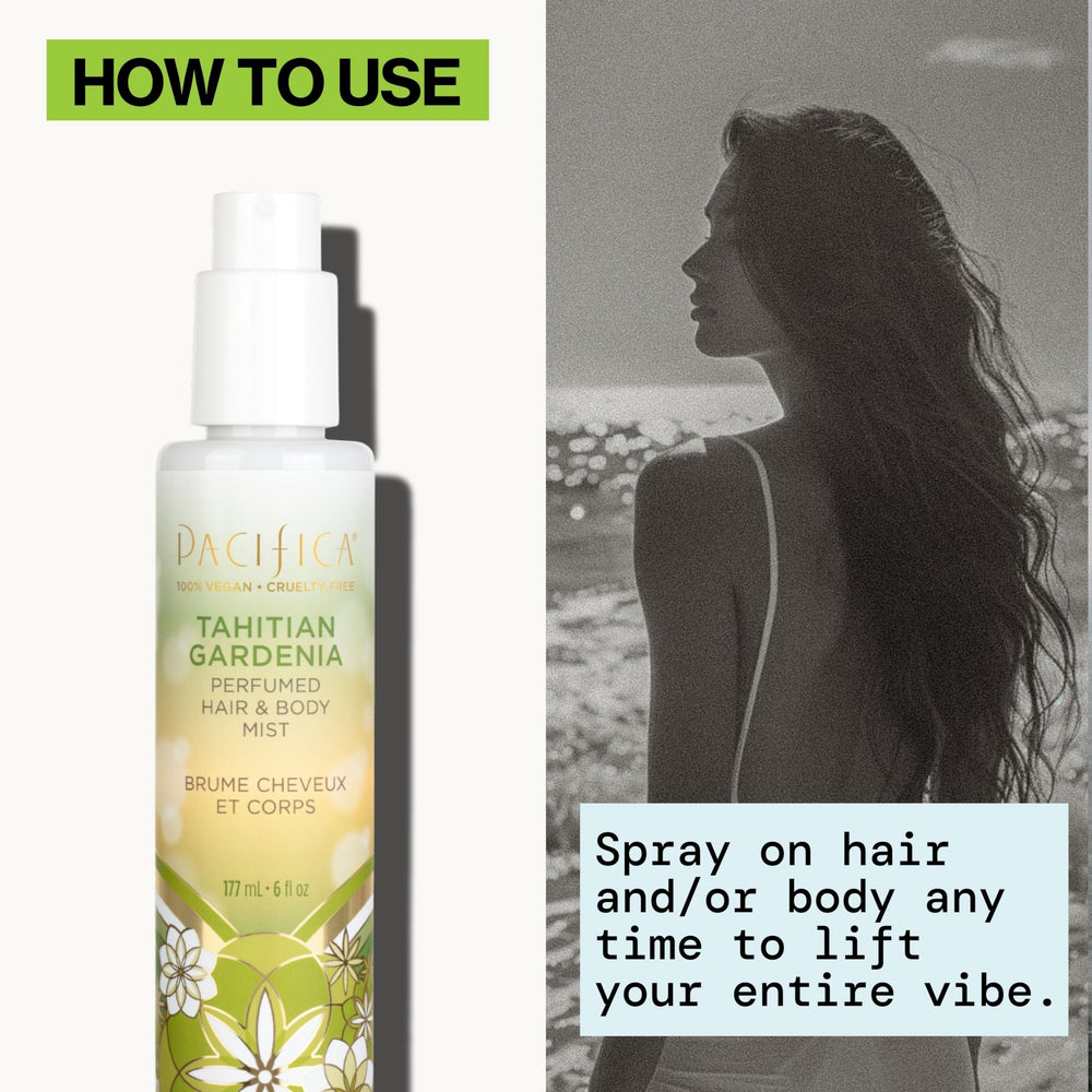 Pacifica Tahitian Gardenia usos cabello y cuerpo: fragancia head-to-toe.