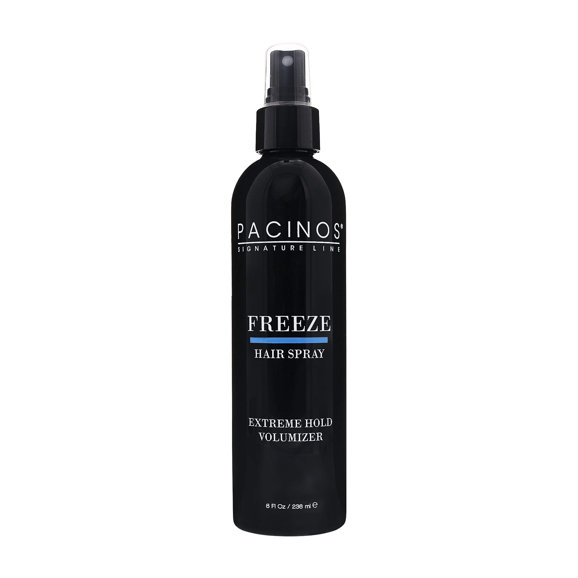 Pacinos Freeze aerosol para cabello, aplicación suave y fijación duradera.