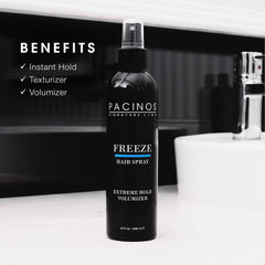 Pacinos Freeze aerosol para cabello aporta volumen natural con definición.