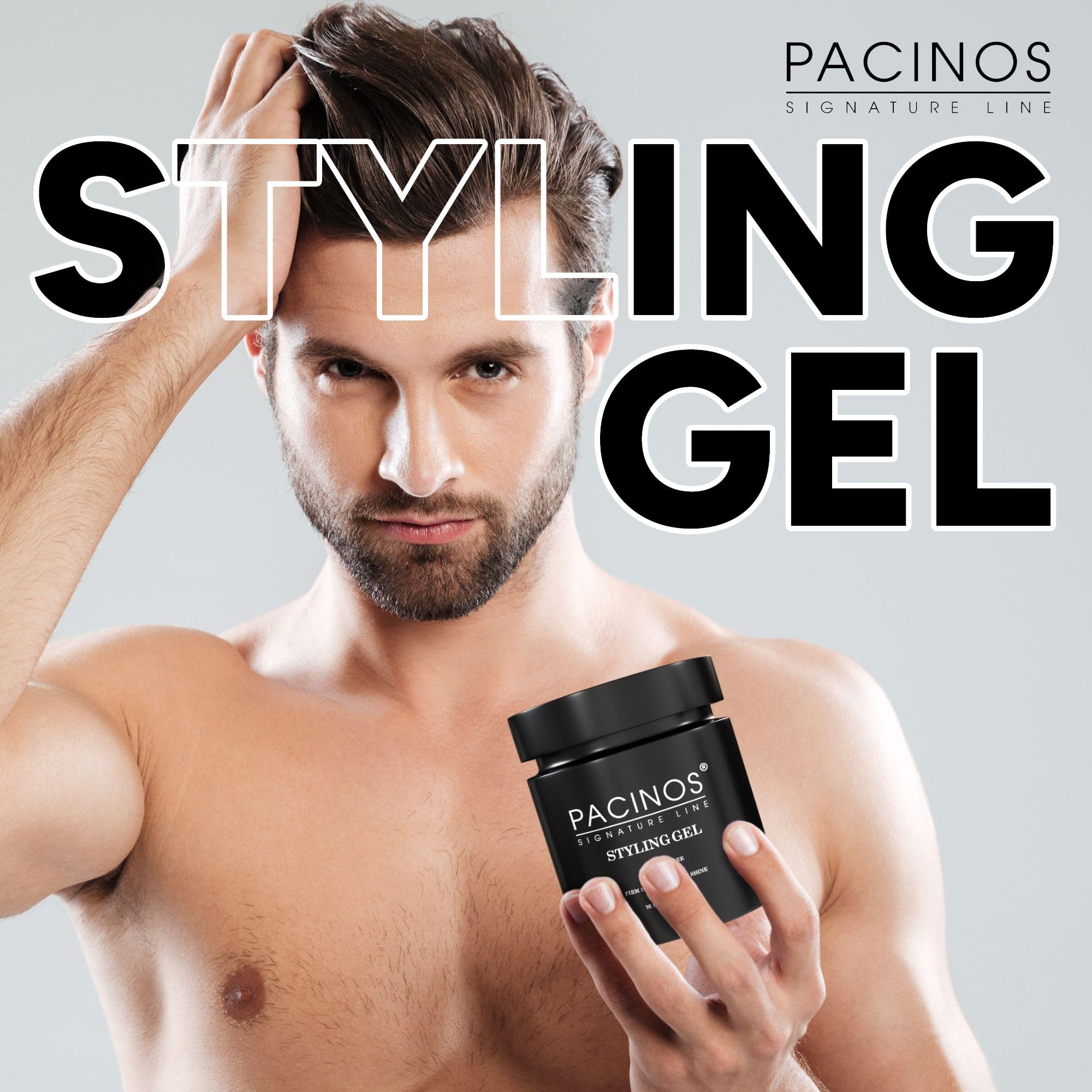 Pacinos gel para cabello, aplicación en mano, listo para peinar rápido y fácil.