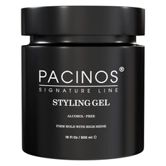 Pacinos gel para cabello, botella visible, fijación duradera para todo el día.