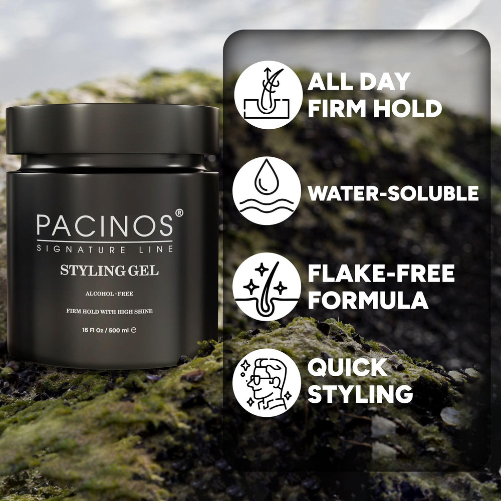 Pacinos gel para cabello, efecto mojado brillante para un look moderno.