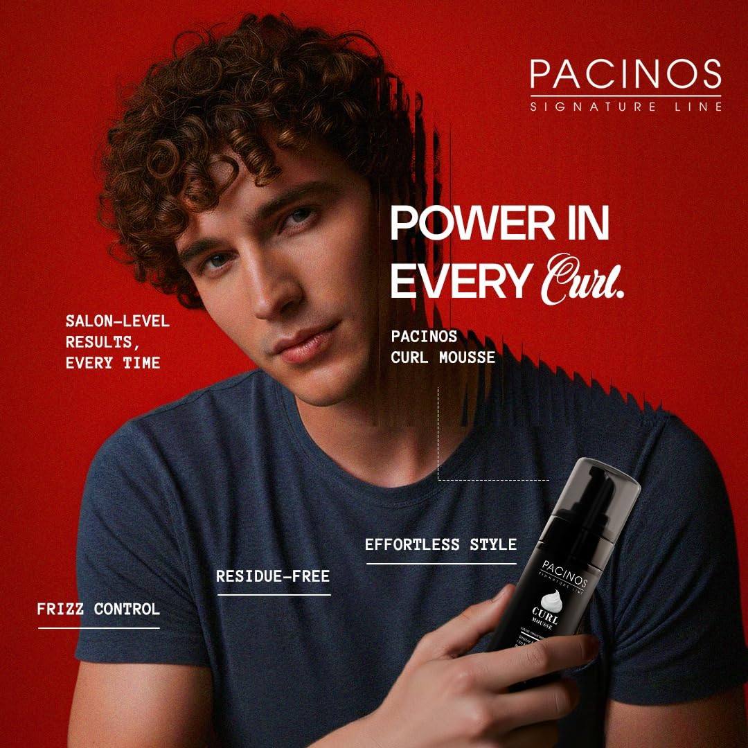 Pacinos Signature Line Mousse aplicación en cabello húmedo para peinados sencillos.