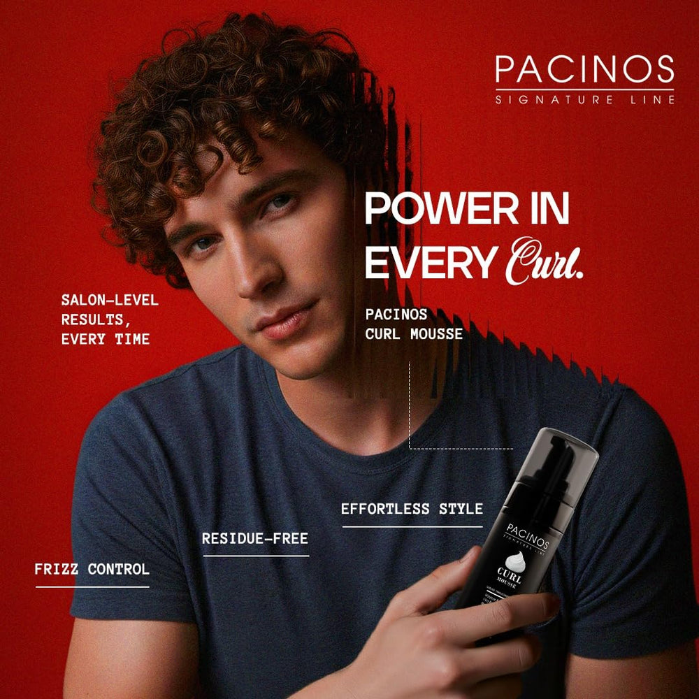 Pacinos Signature Line Mousse aplicación en cabello húmedo para peinados sencillos.