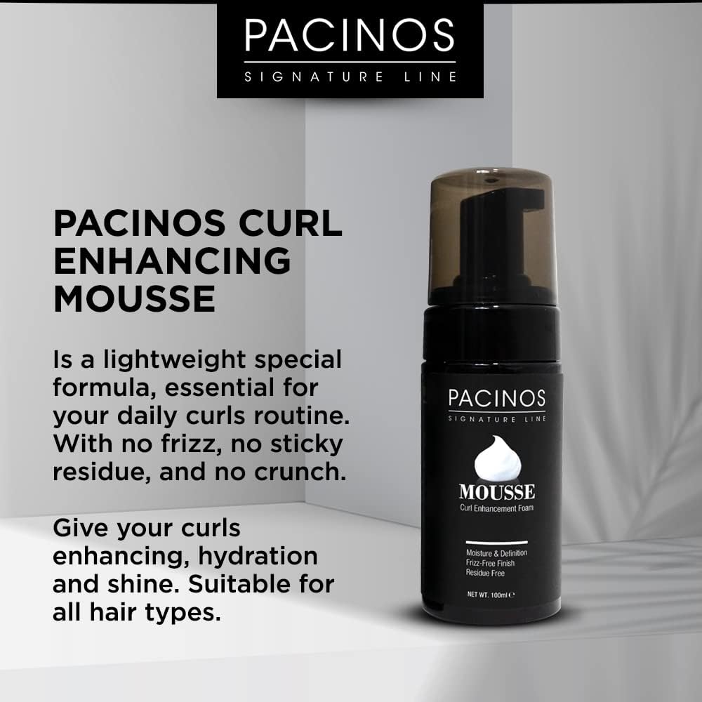 Pacinos Signature Line Mousse brillo suave para rizos definidos.