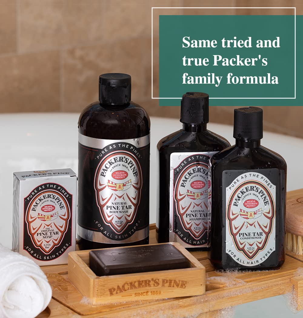 Packer's Pine Tar Soap, uso en piel, rostro y cabello para limpieza suave.