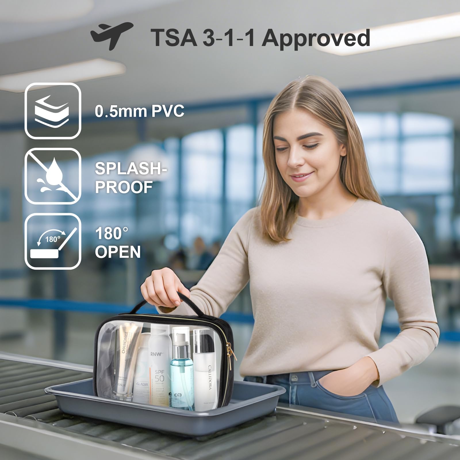 PACKISM bolsa de maquillaje transparente mediana ideal para líquidos que cumplen la regla 3-1-1