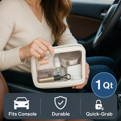 PACKISM bolsa transparente con borde rosado, perfecta para cosméticos y líquidos.