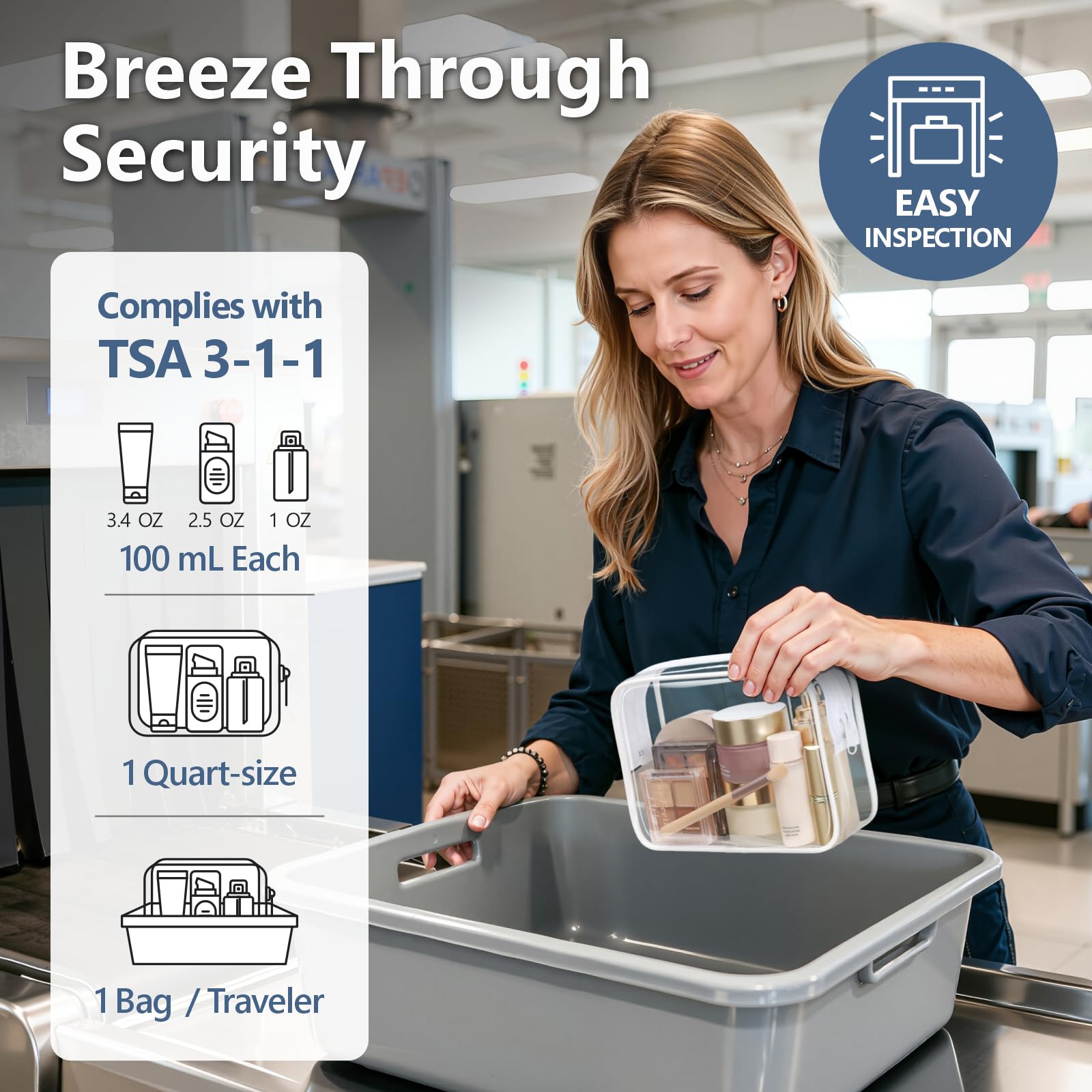 PACKISM conjunto de 3 bolsas transparentes, tamaño mediano para líquidos y cosméticos.