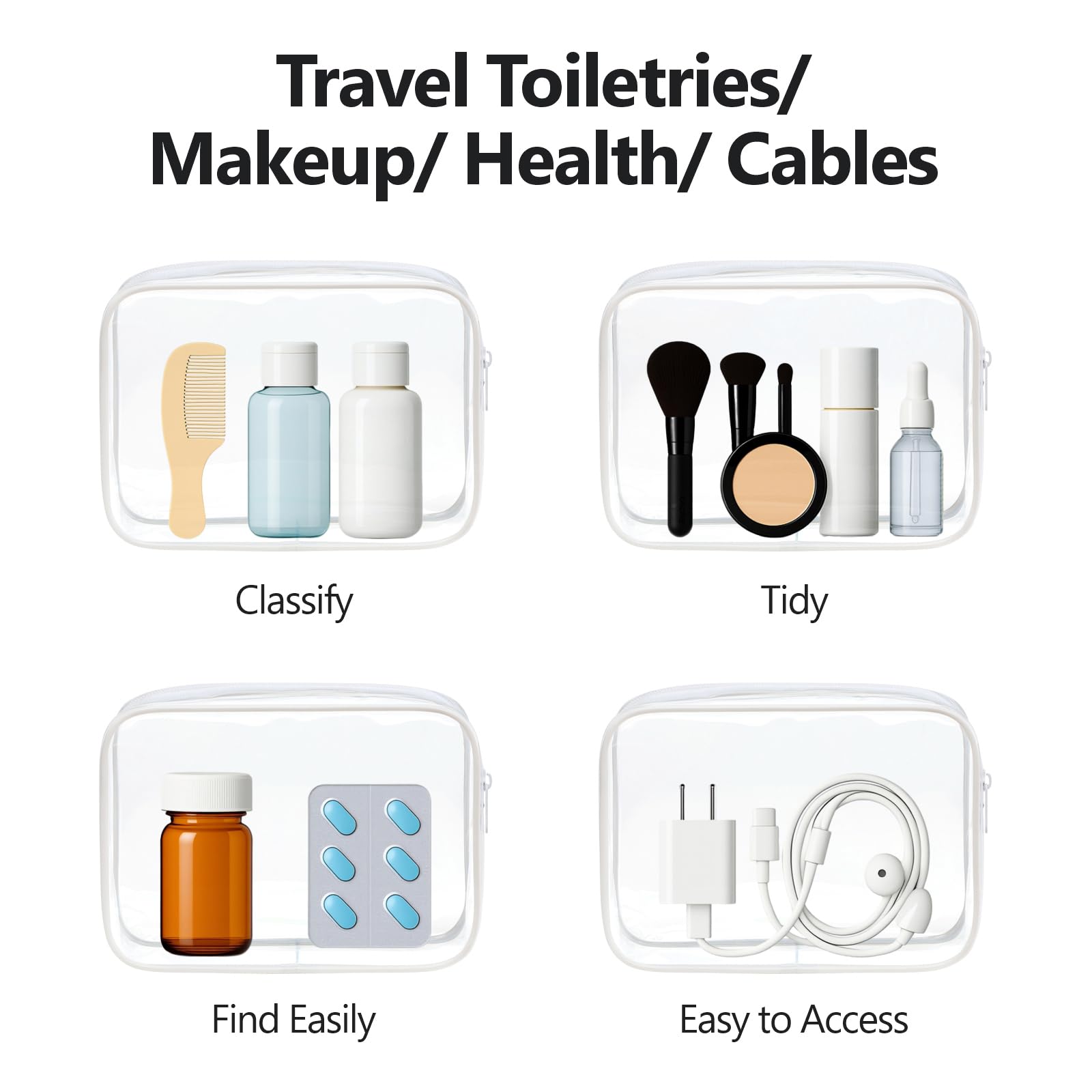 PACKISM apertura amplia que facilita guardar pasta dental y cables en segundos.