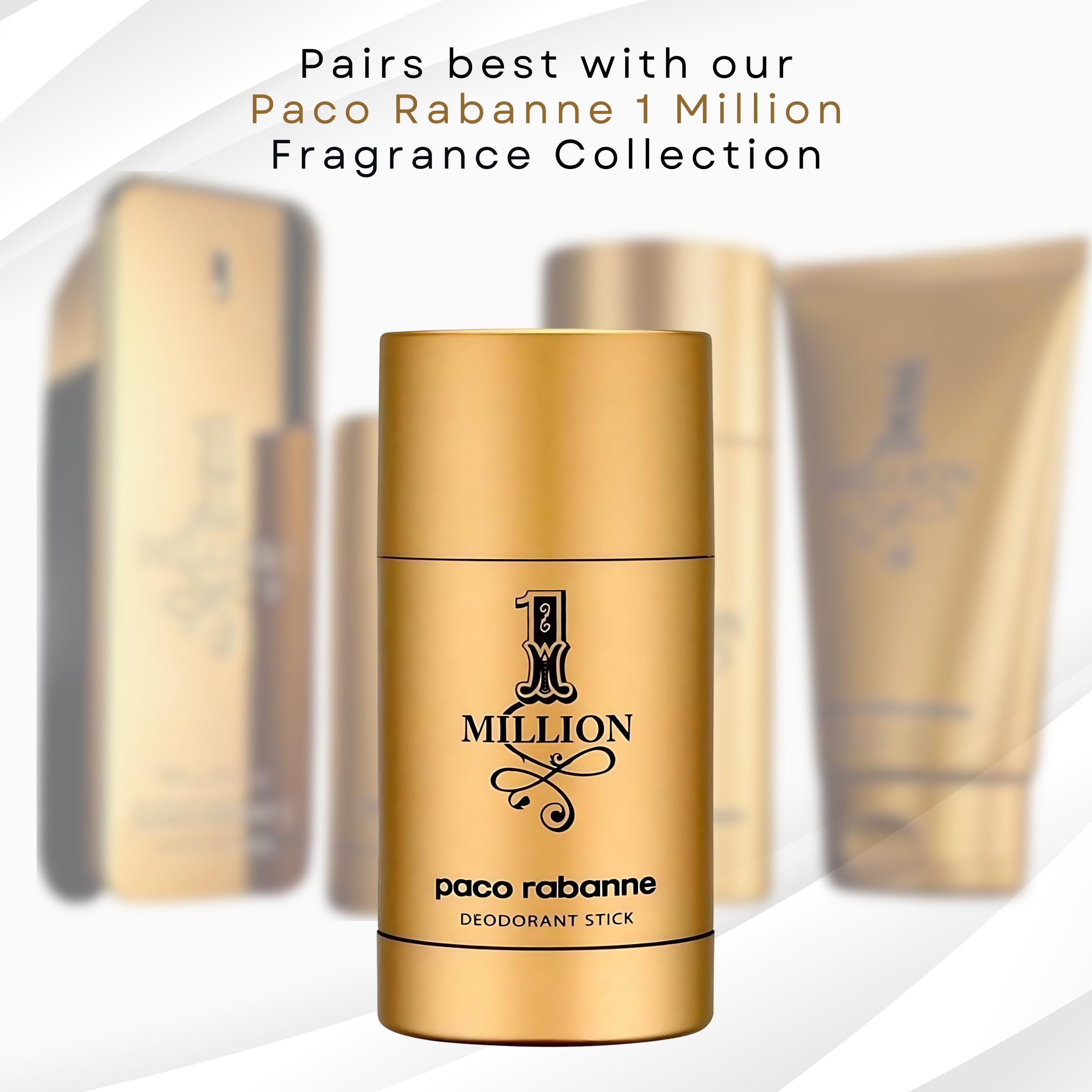Paco Rabanne 1 Millón Barra, logotipo brillante y acabado de lujo.