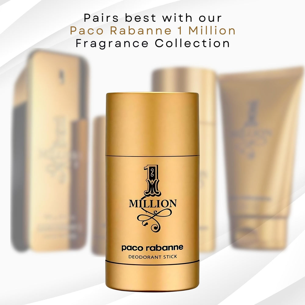 Paco Rabanne 1 Millón Barra, logotipo brillante y acabado de lujo.