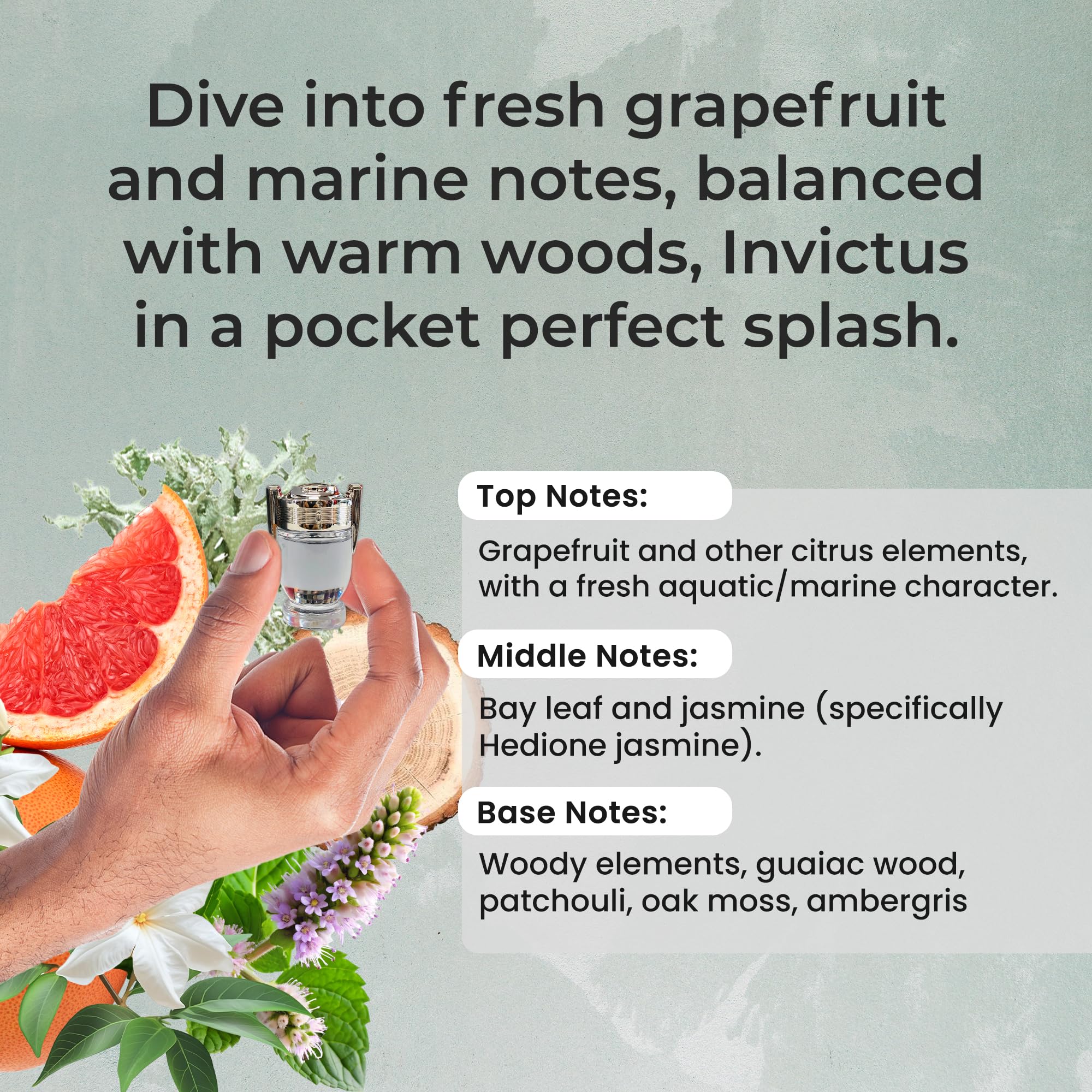 Notas cítricas de Invictus: pomelo y mandarina para una sensación fresca.