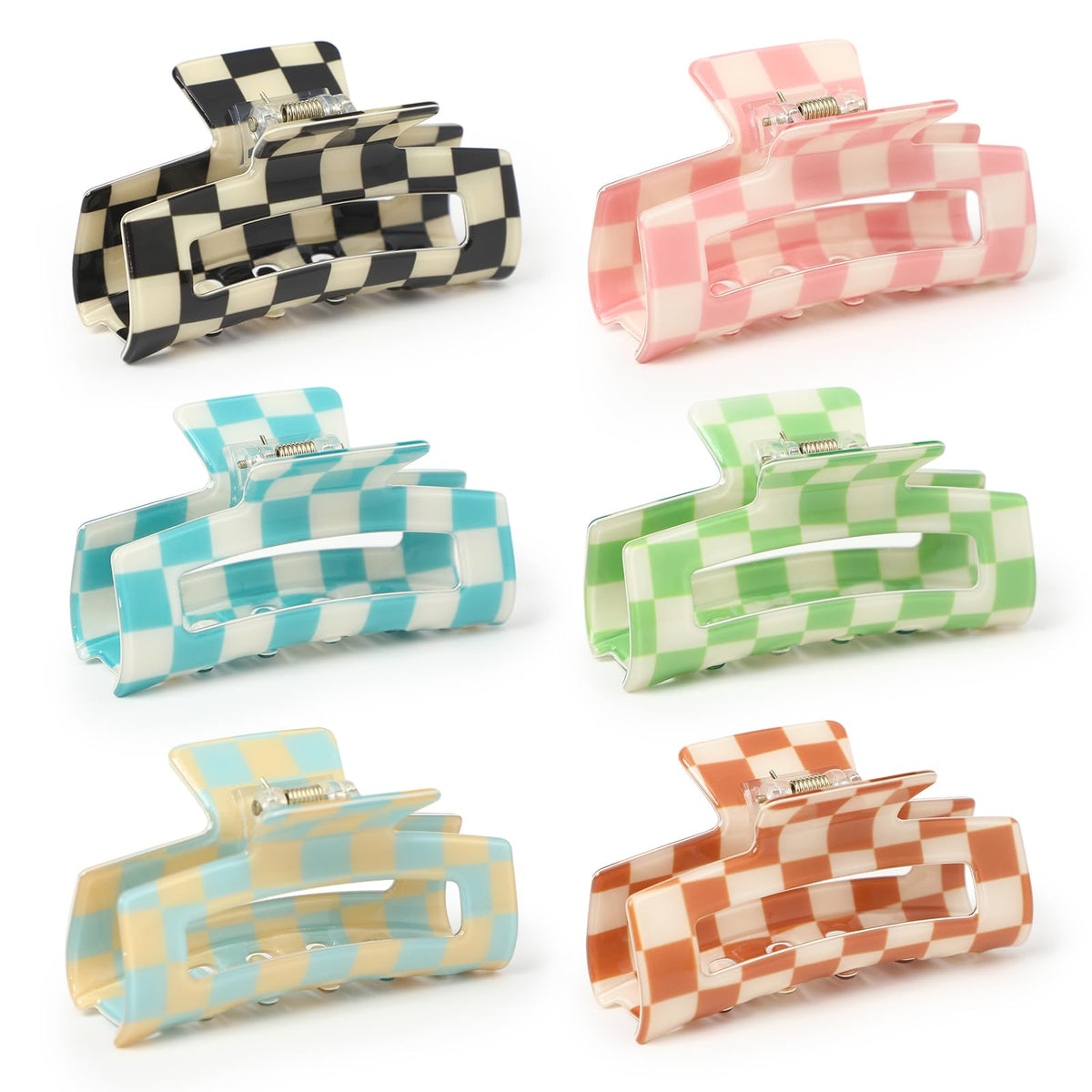 Paderison pinza ajedrez rectangular azul-blanco para peinados con agarre estable.
