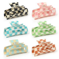 Paderison pinza ajedrez rectangular azul-blanco para peinados con agarre estable.