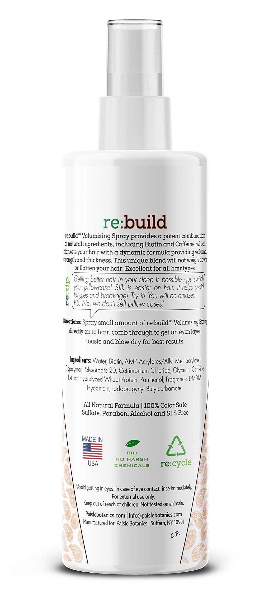 Paisle Botanics Biotin Volumizing Spray ofrece volumen para un peinado duradero.