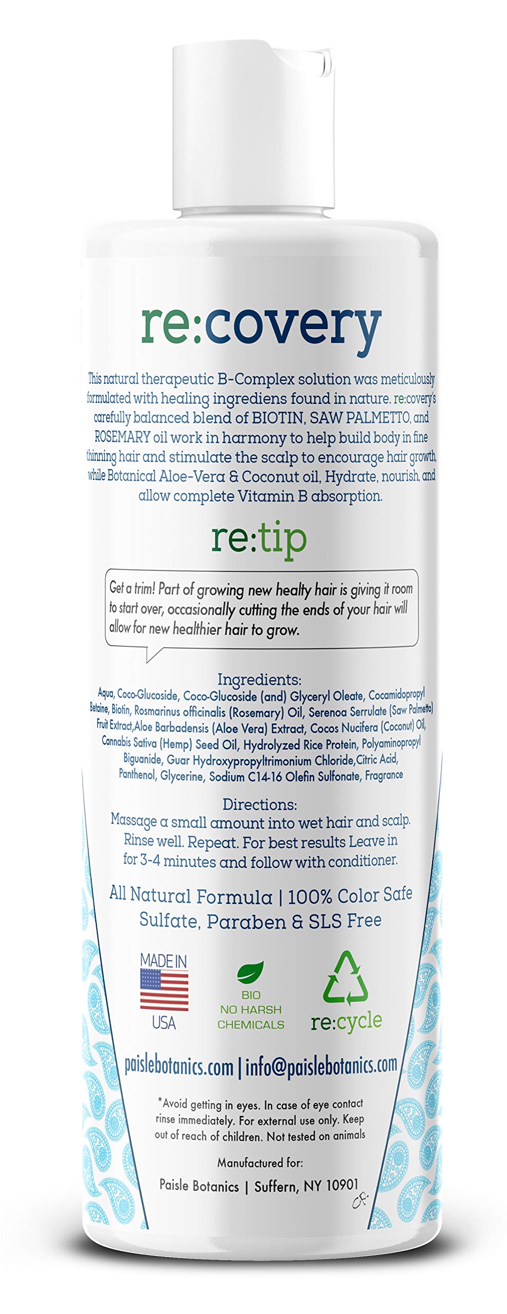 Paisle Botanics sulfate free formula packaging for color treated hair care