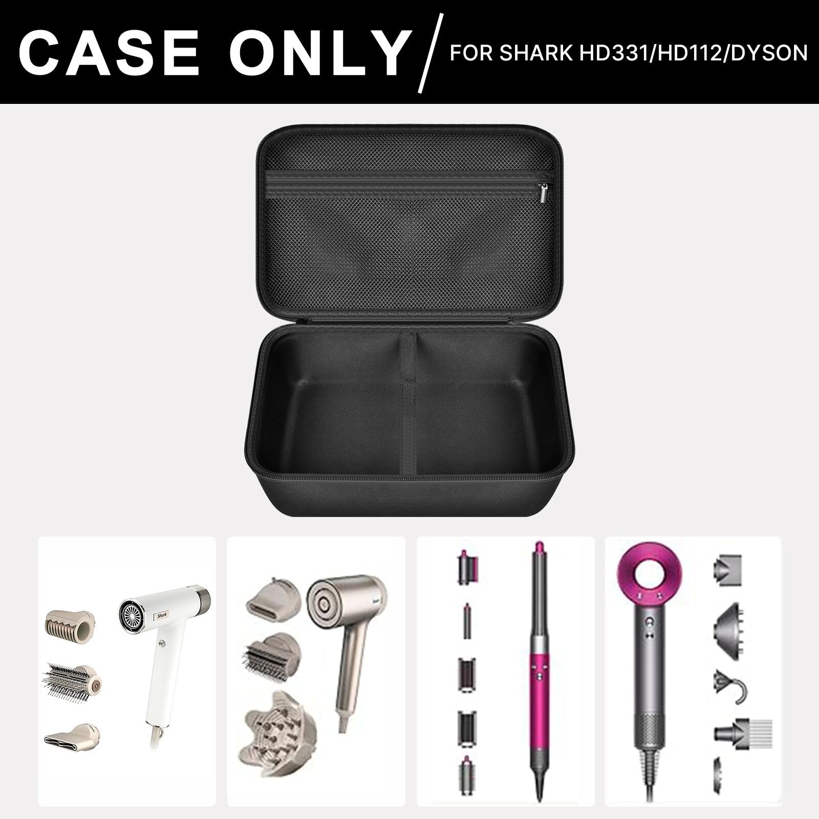 PAIYULE caja protección secador Shark interior velcro: organización flexible para herramientas de peinado.