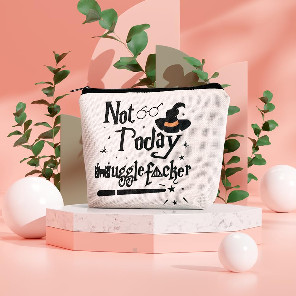 Paliboiu Mago Hechicero Bolsa de Maquillaje, detalle de cremallera negra para acceso rápido.