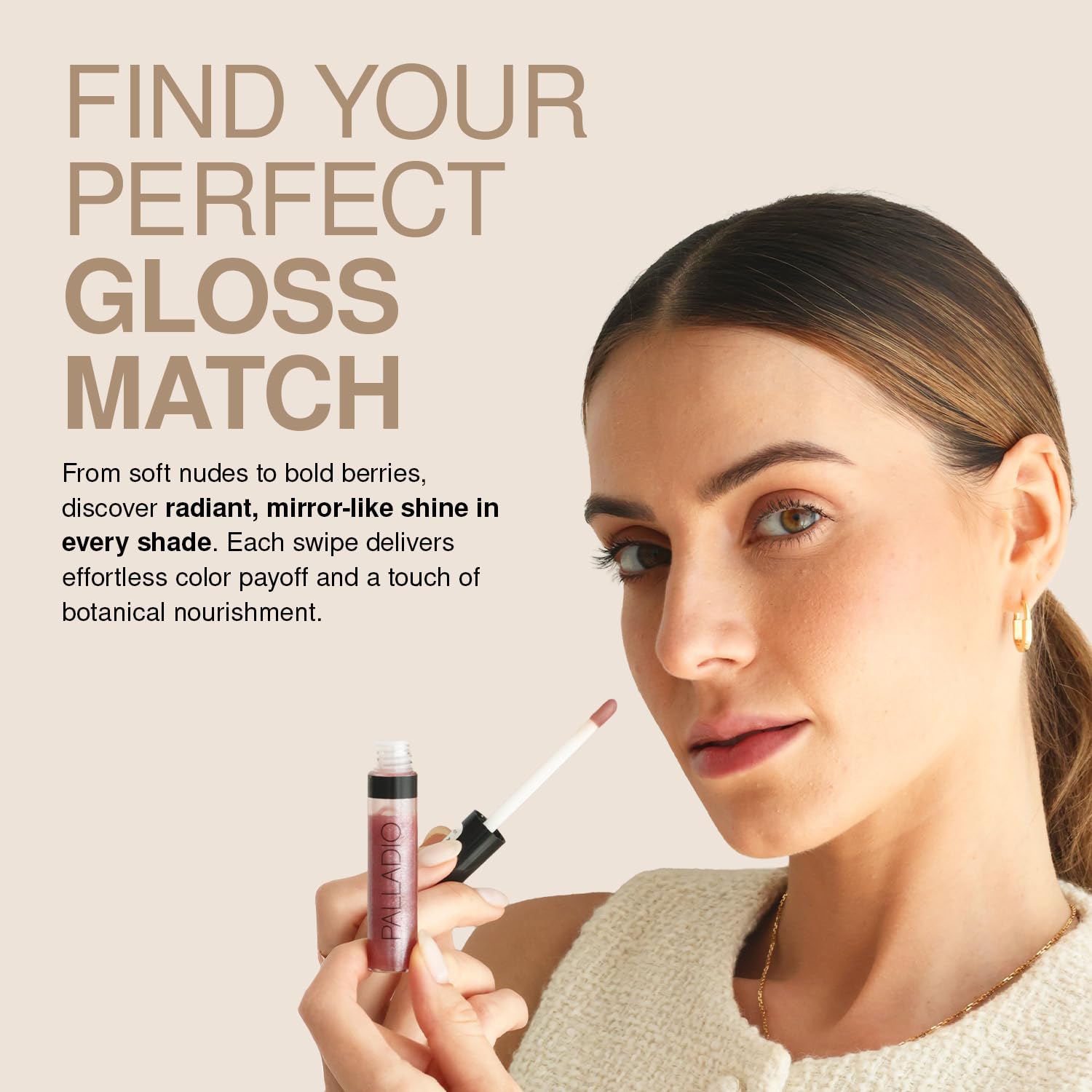 Palladio brillo labial textura suave que desliza y cuida.