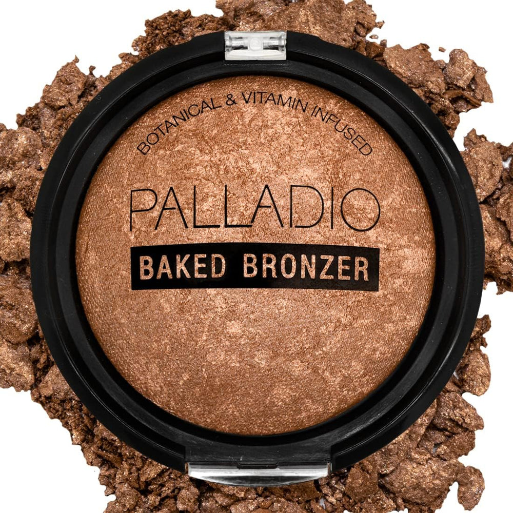 Palladio Bronceador Horneado ofrece brillo dorado para un look radiante.
