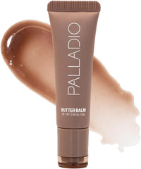 Palladio Butter Balm, aplicación en labios, hidratación suave y brillo sutil.