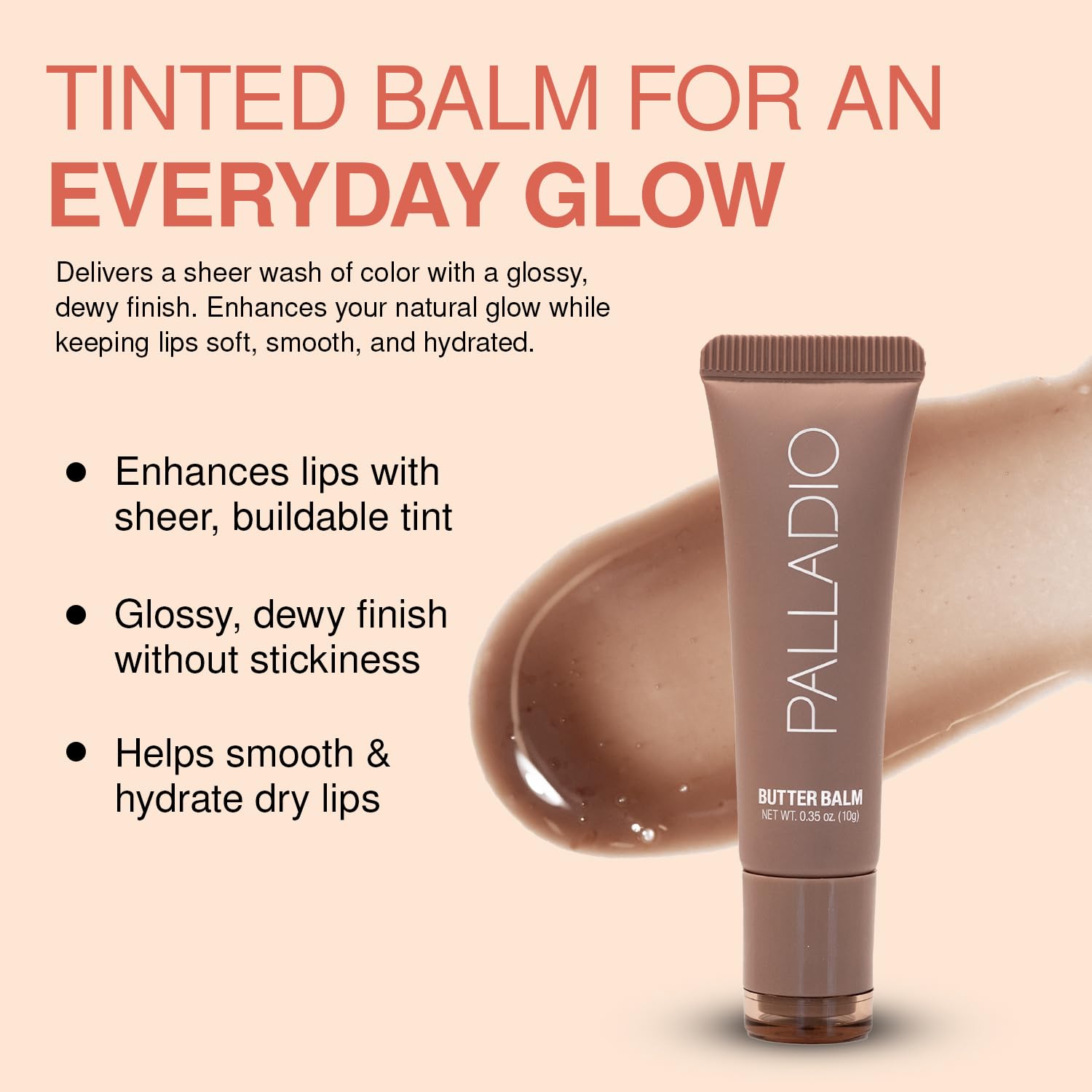 Palladio Butter Balm, brillo natural realza la pigmentación suave con hidratación.