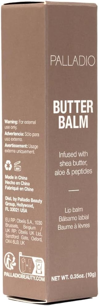 Palladio Butter Balm tono Caramel Glazed para labios con color suave.