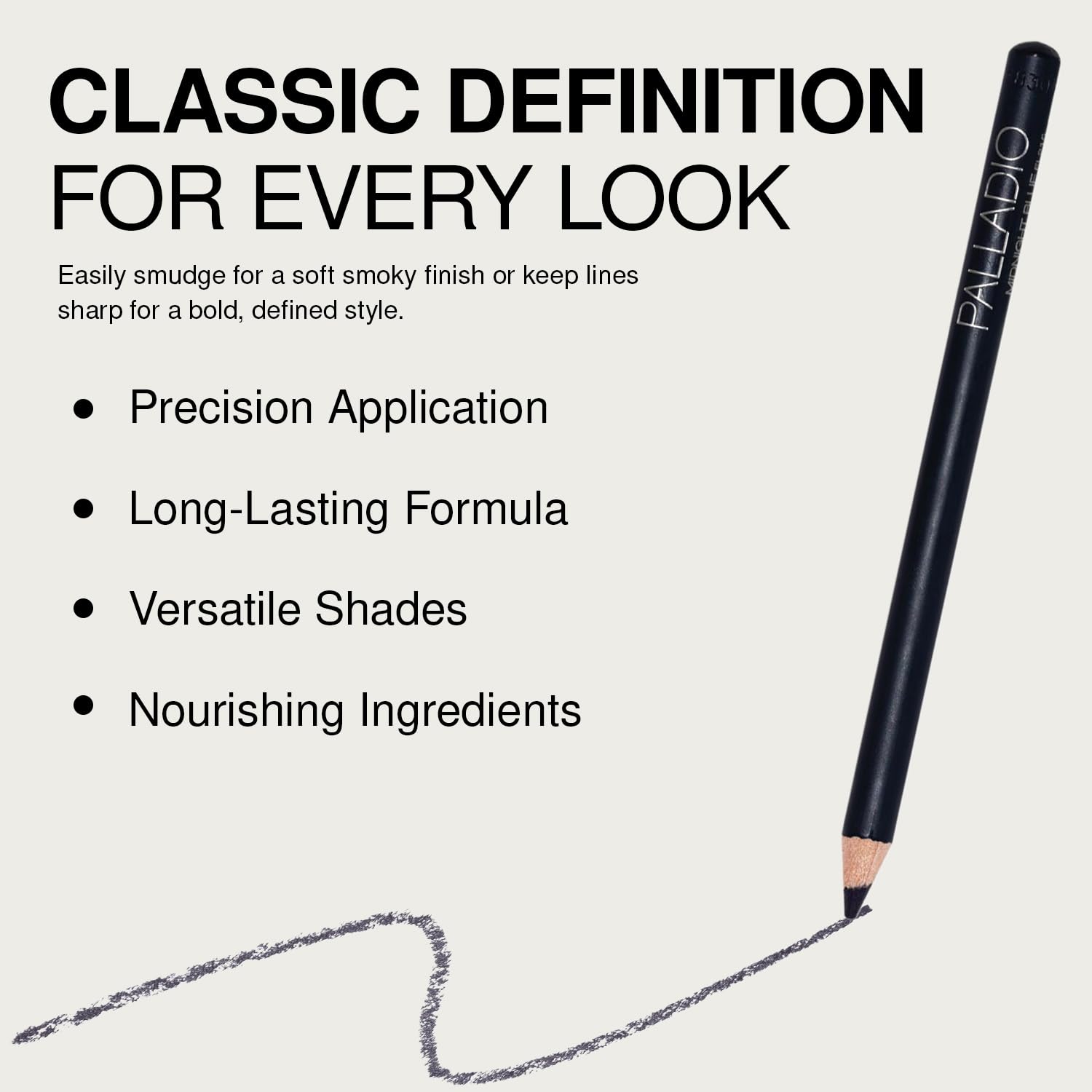Palladio lapiz delineador de madera, fórmula libre de crueldad para una belleza responsable.