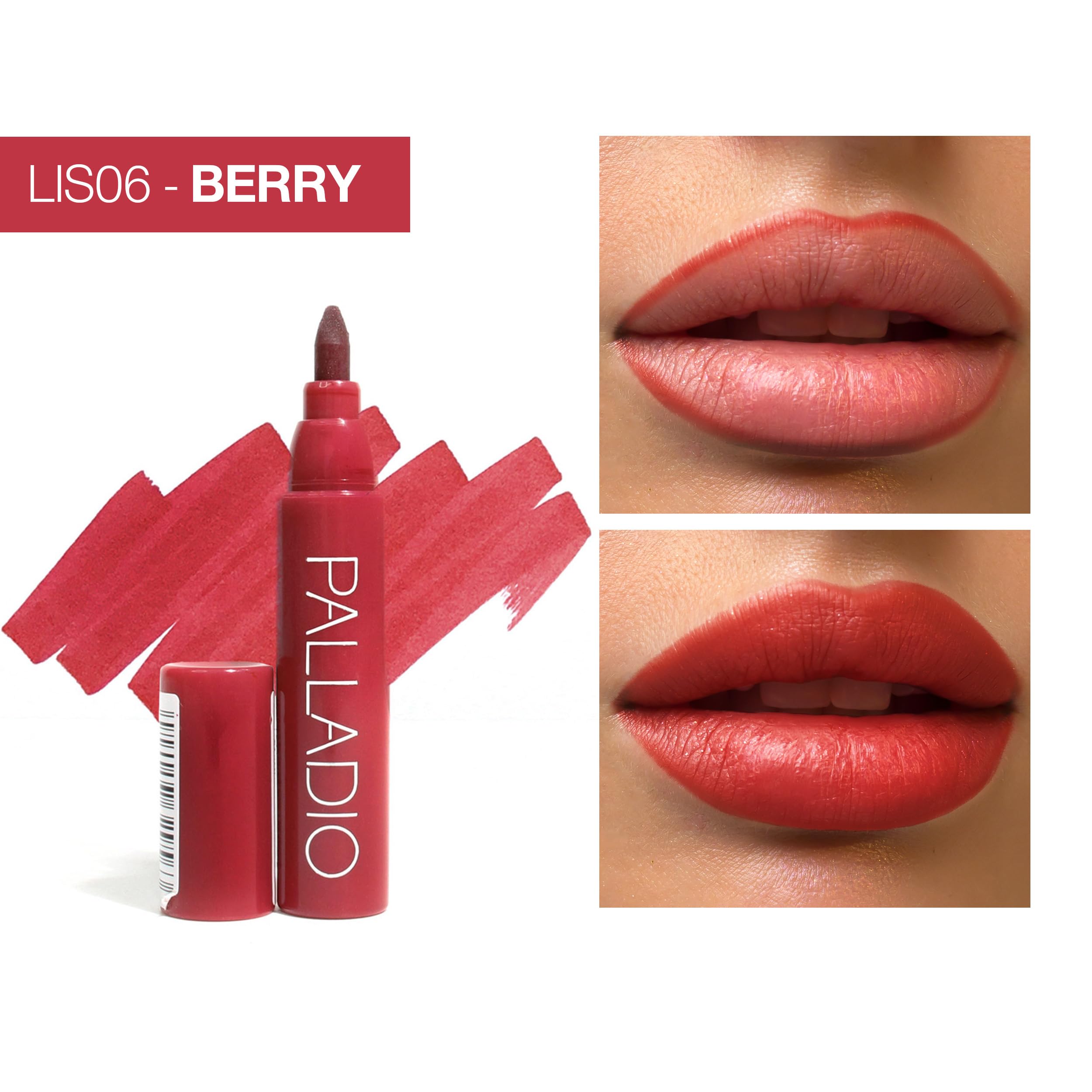 Palladio Tinta Labial acabado mate natural para versatilidad diaria.