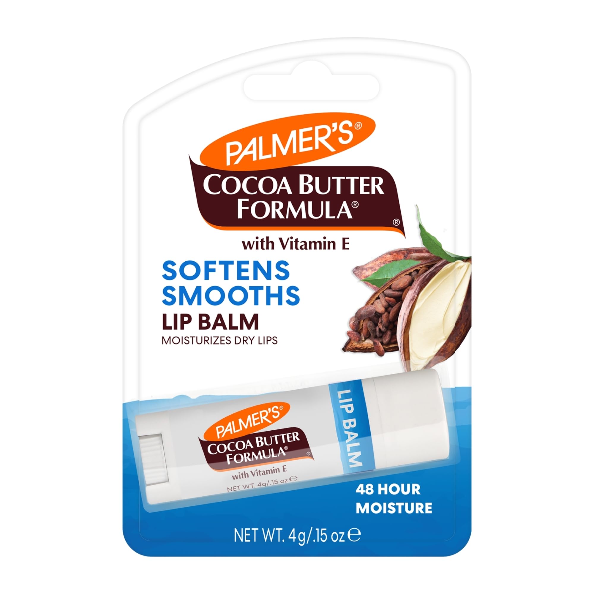 Palmer's bálsamo labial cacao manteca en envase práctico para hidratar labios.