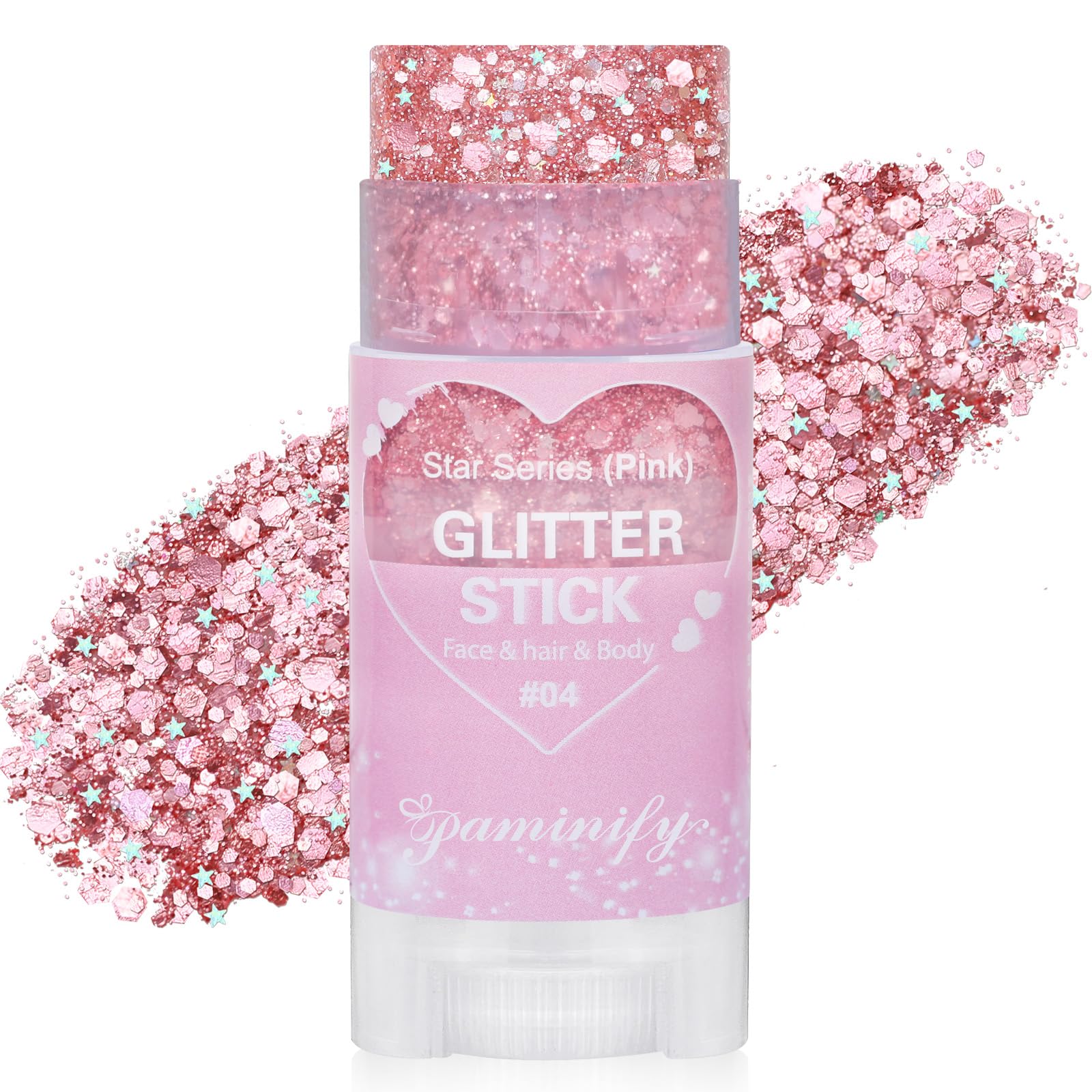 Paminify barra brillo rosa rostro, destellos intensos para look llamativo.