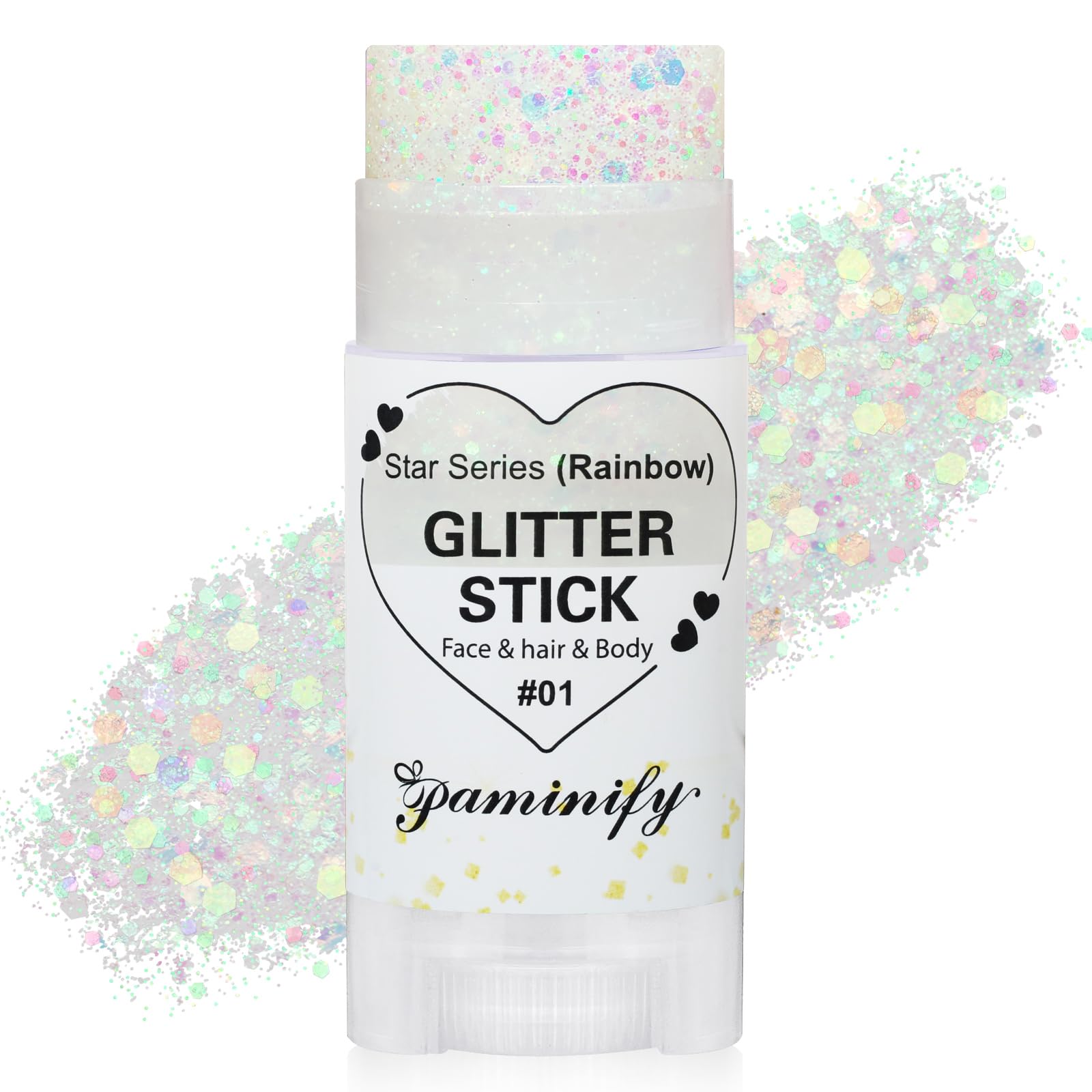 Paminify barra purpurina arcoíris blanco para cabello, brillo intenso y aplicación rápida.