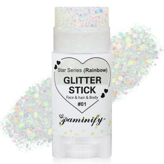 Paminify barra purpurina arcoíris blanco para cabello, brillo intenso y aplicación rápida.