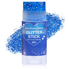 Paminify barrita glitter azul para rostro, brillo intenso y duradero.