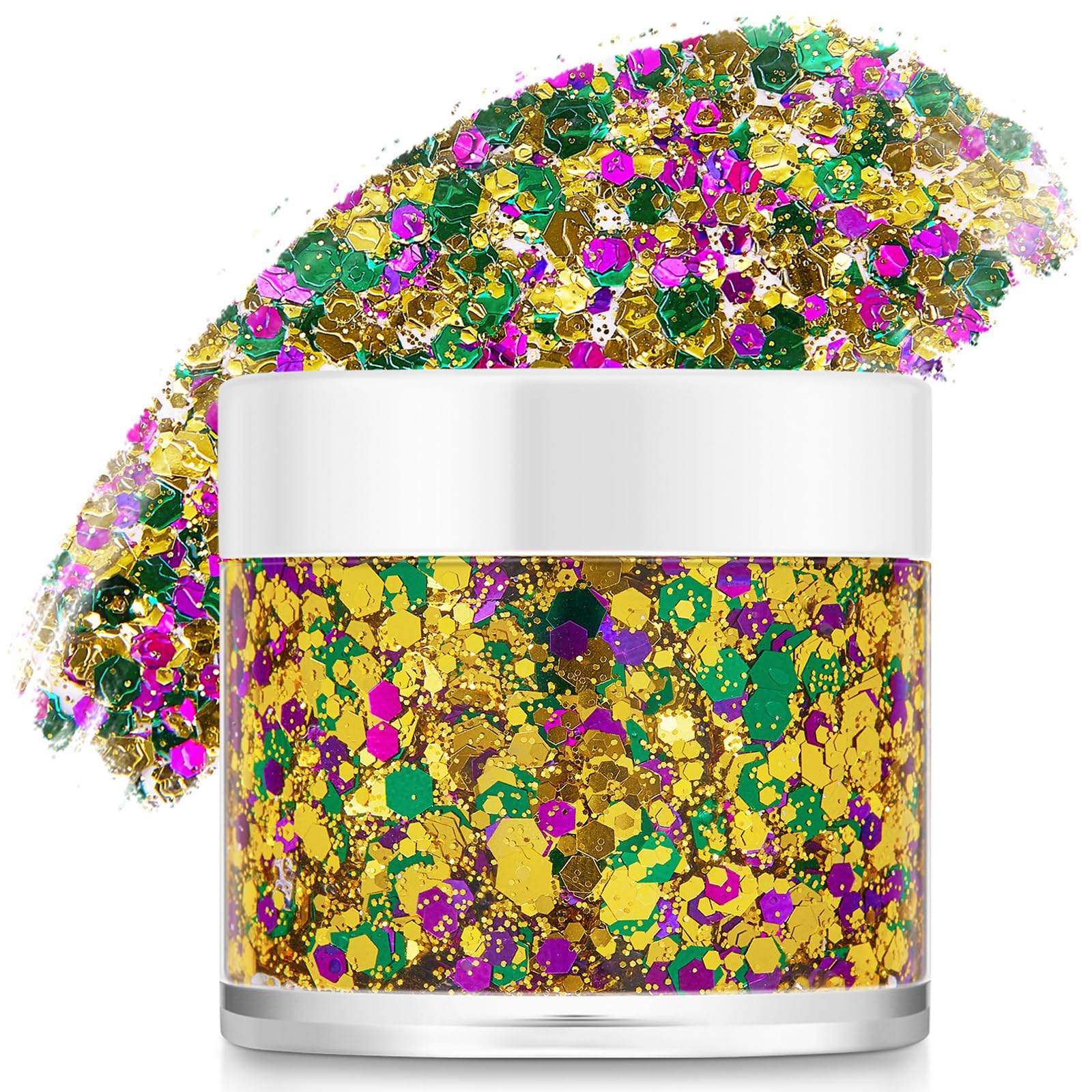 Paminify Mardi Gras purpurina oro verde morado para cabello, efecto deslumbrante