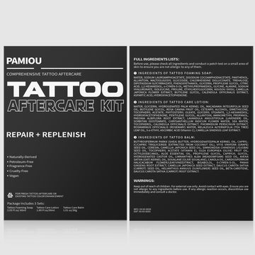 Pamiou ingredientes naturales cuidan la piel tatuada con suavidad.