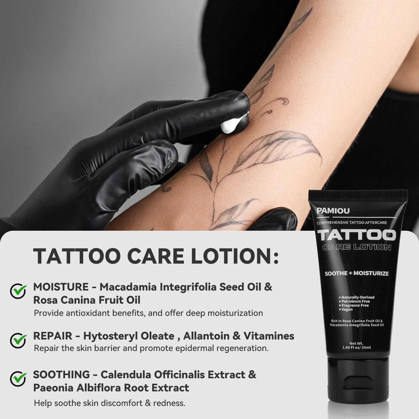 Pamiou instrucciones de uso tatuaje guían el cuidado en etapas iniciales.