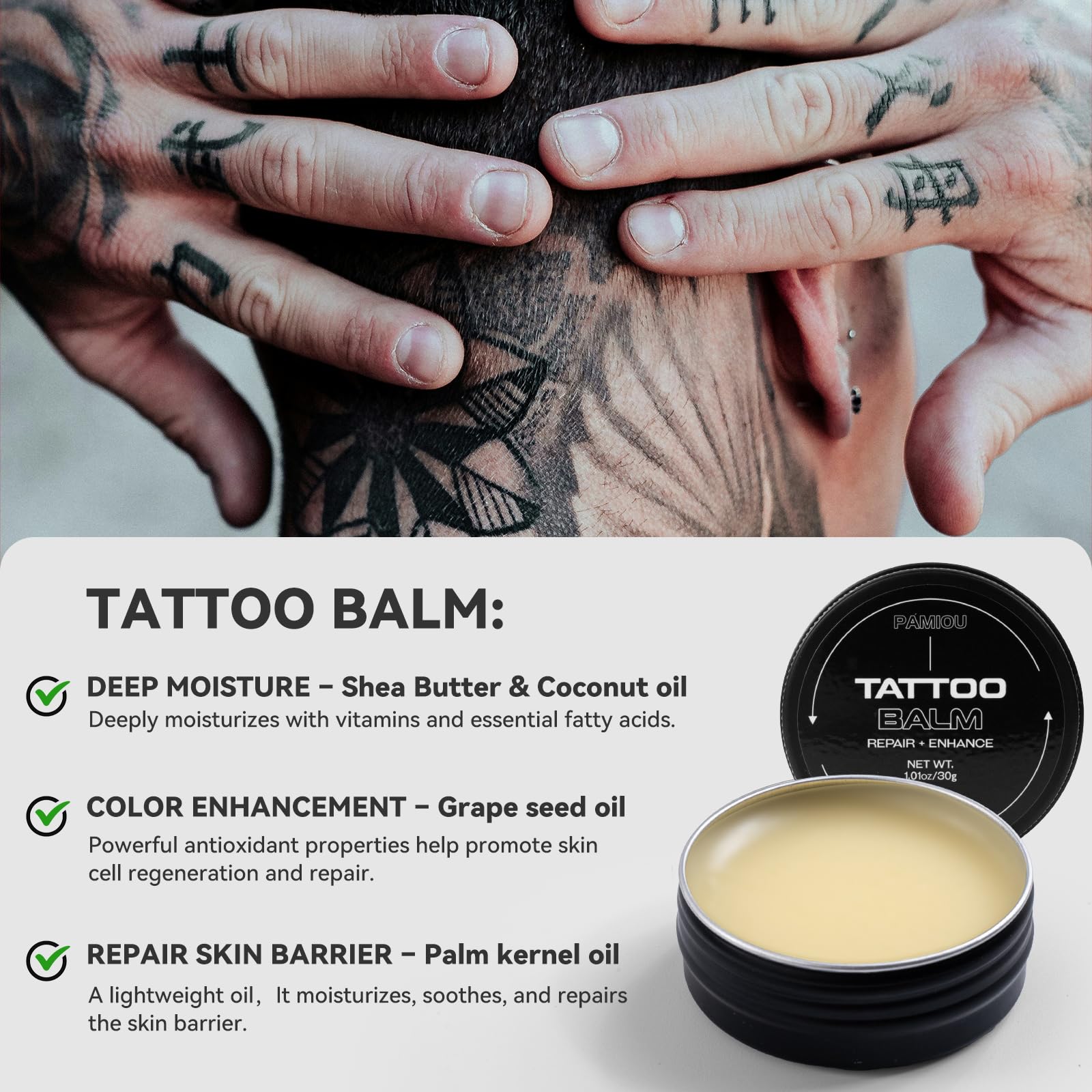 Pamiou jabón tatuaje espumoso limpia suavemente sin irritar la piel.