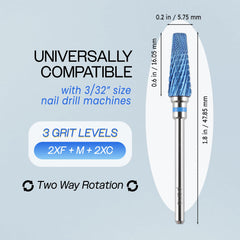 PANA 5-en-1 Pro taladro de uñas azul detalle de dientes para cortes limpios.