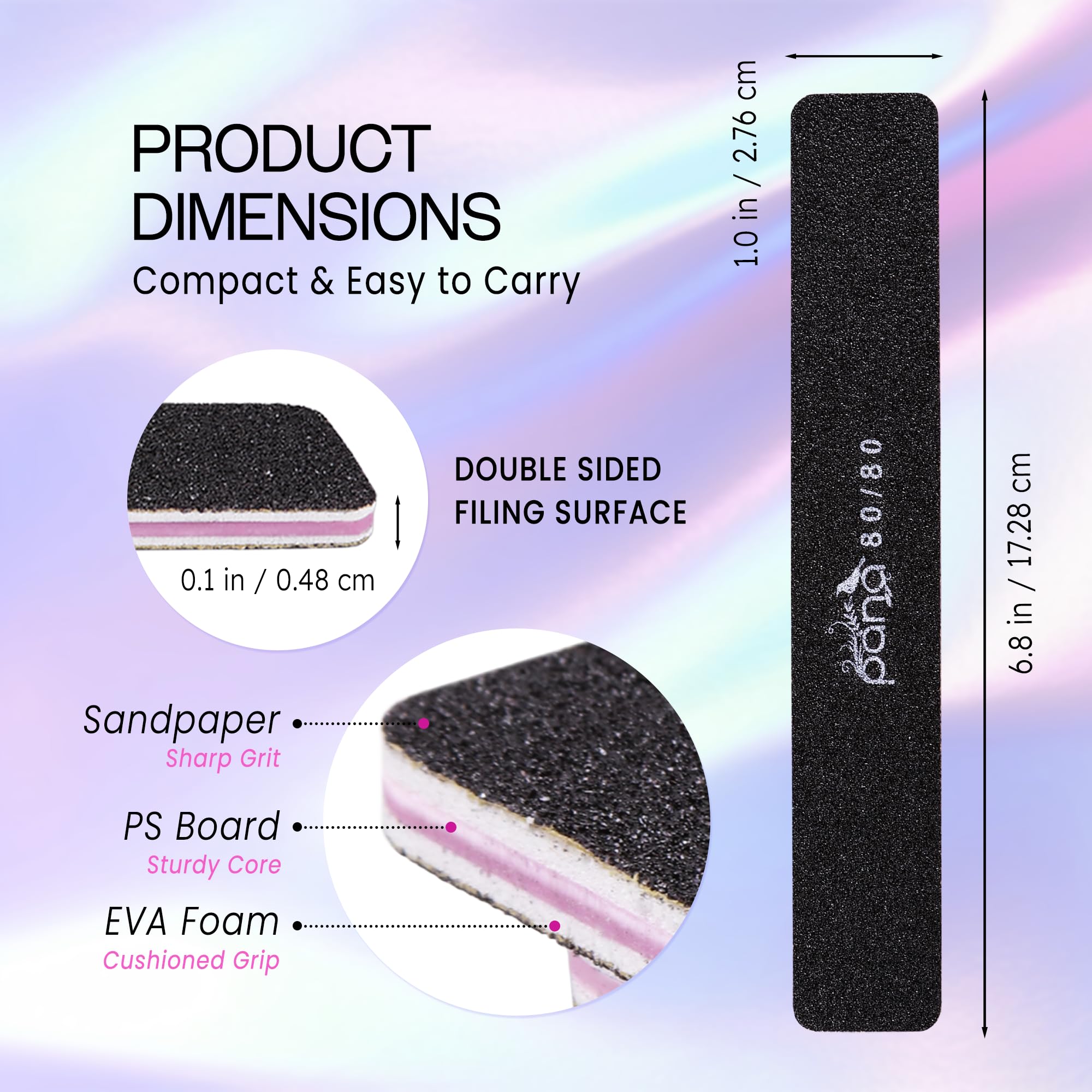 Lima emery doble cara PANA, negro 80, ideal para uñas naturales.