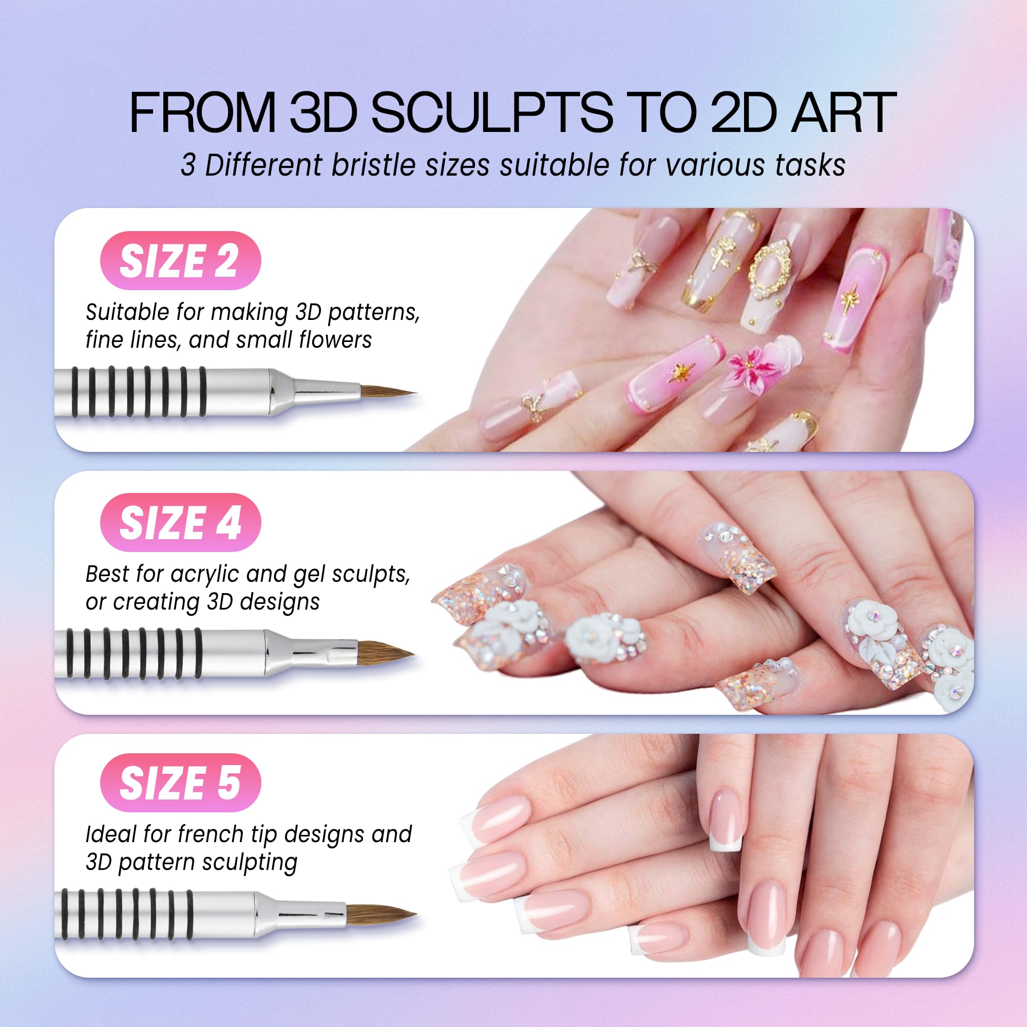 PANA pincel uñas 3D con brillo y aplicación de glitter para acentos