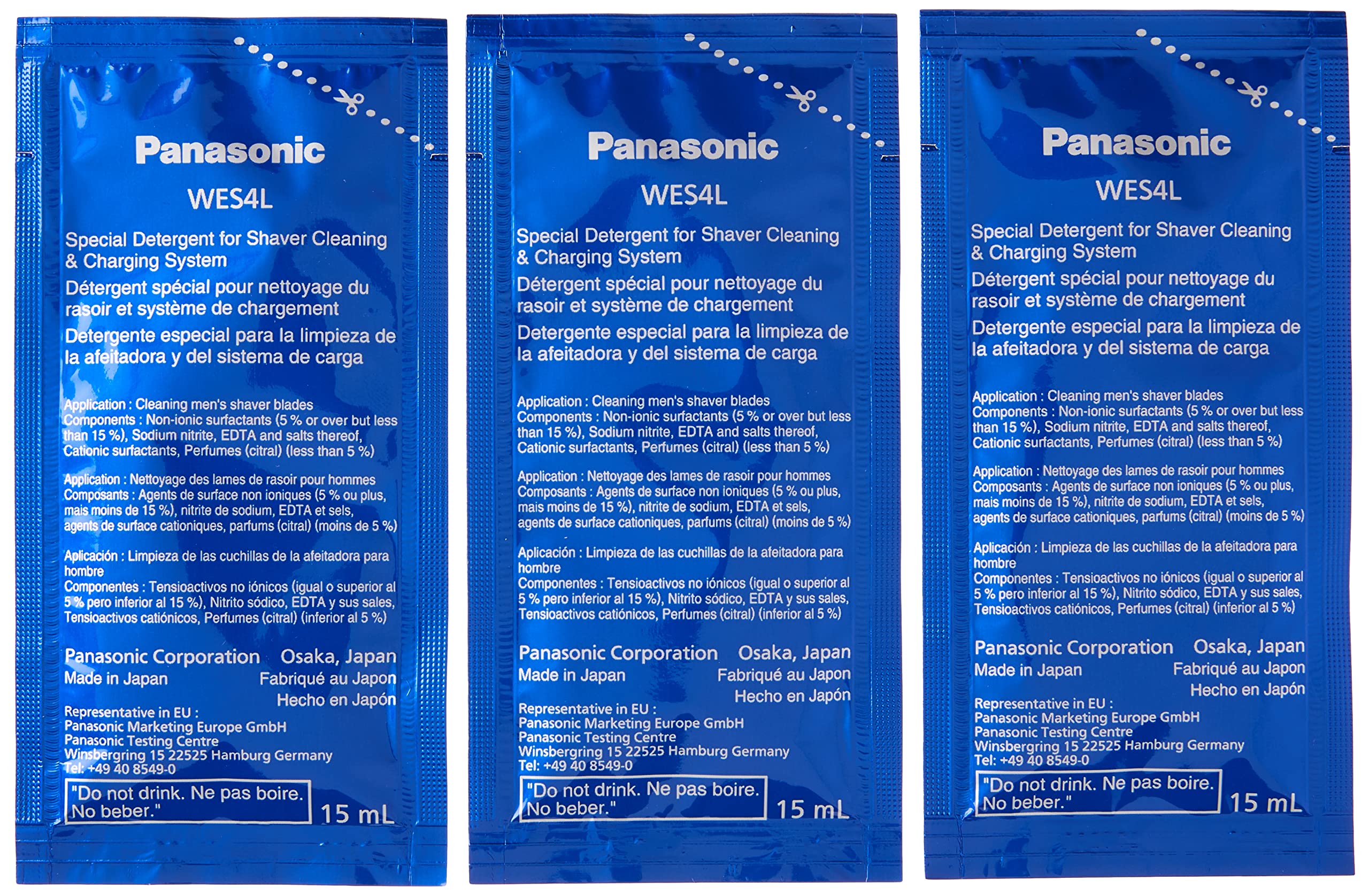 Estación de limpieza y carga Panasonic con maquinilla, lista para usar.
