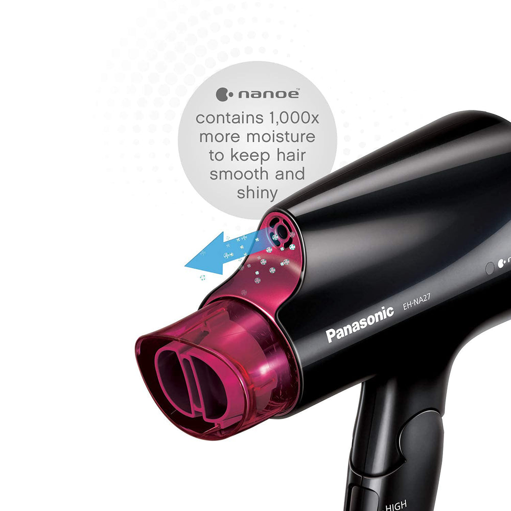 Panasonic nanoe Compact con tecnología nanoe absorbe humedad ambiental para cabello más suave.