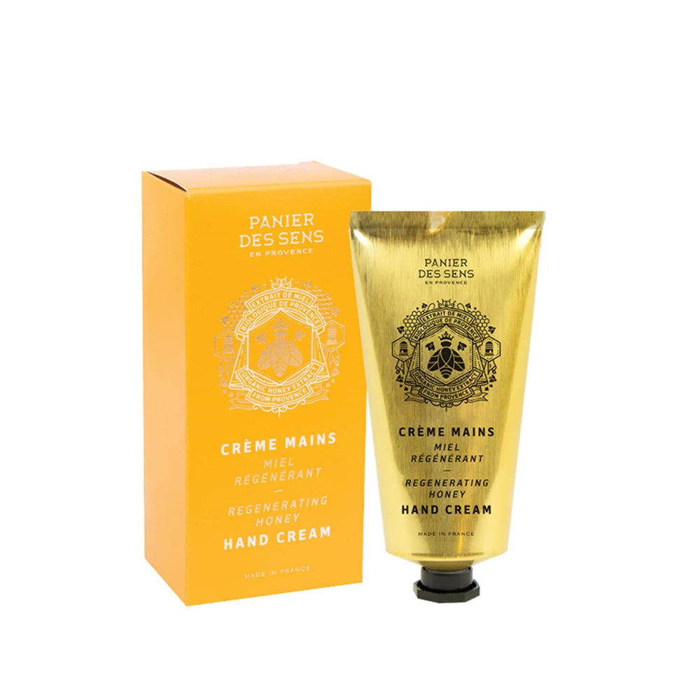 Panier des Sens crema de manos miel y karité, embalaje ecológico para cuidado responsable.