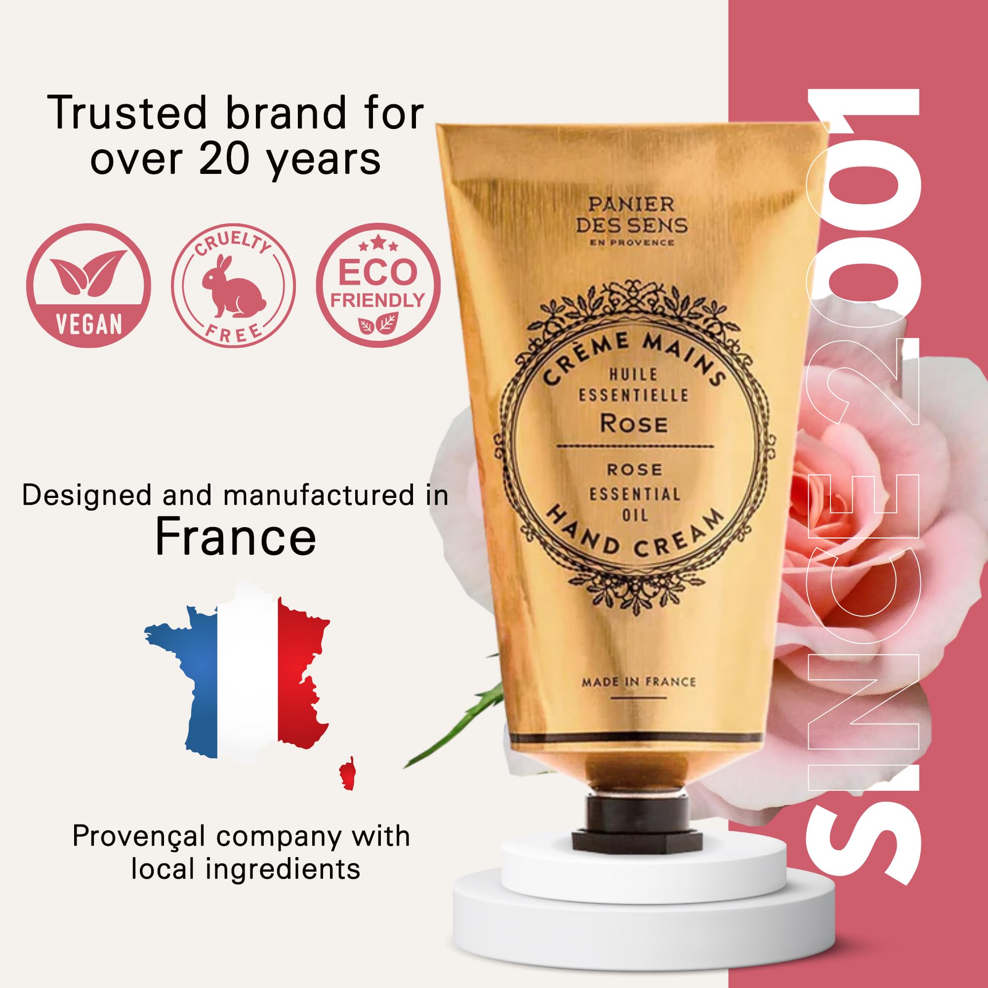 Panier des Sens crema manos rosa, fragancia suave que acompaña todo el día.